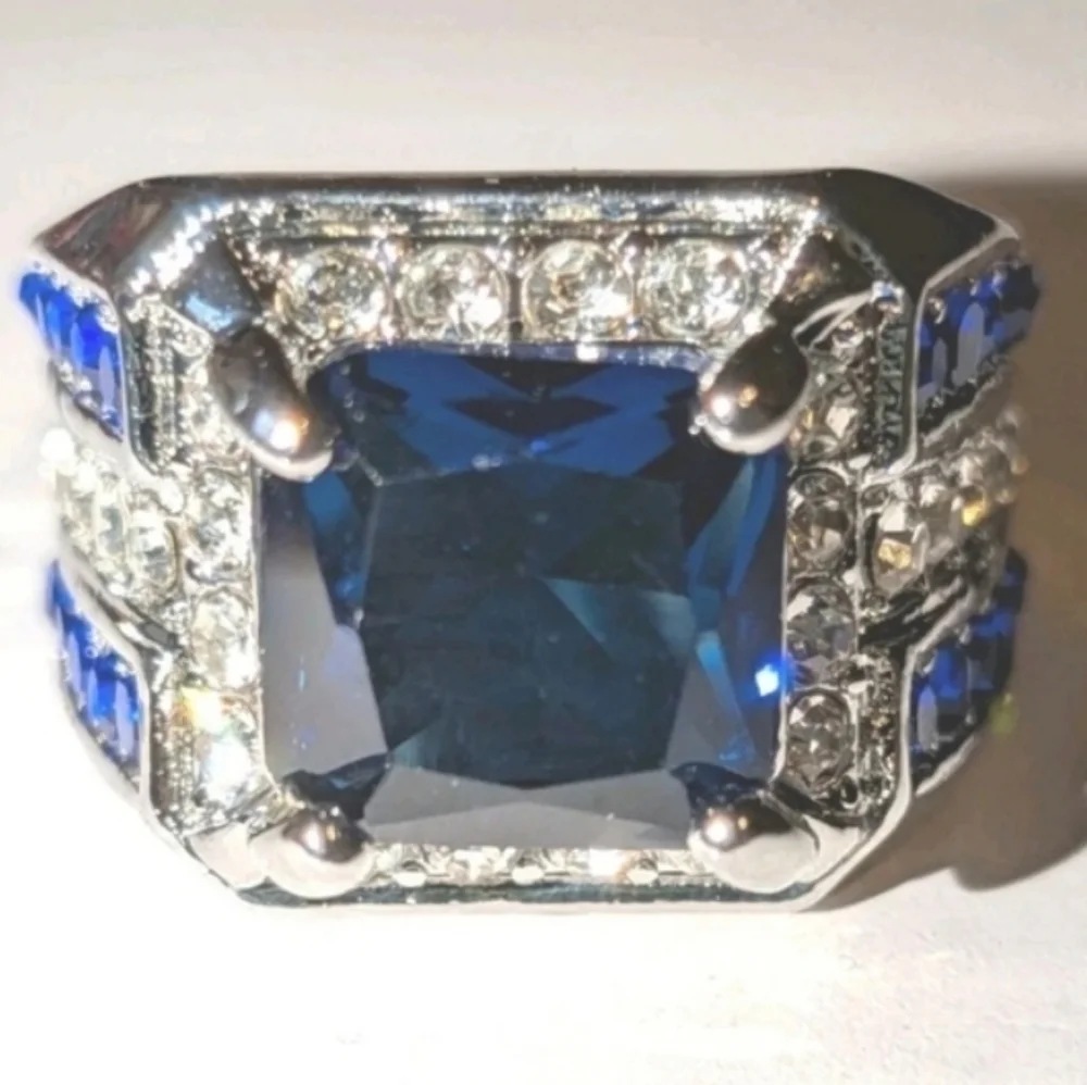 Sapphire Lab Created diamond Mens Ring Sz 9